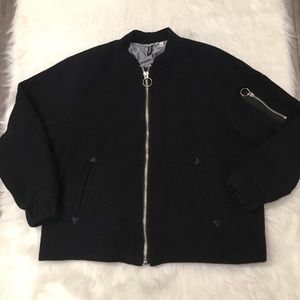 HM Black Textured Zip Arm Pocket Bomber Jacket